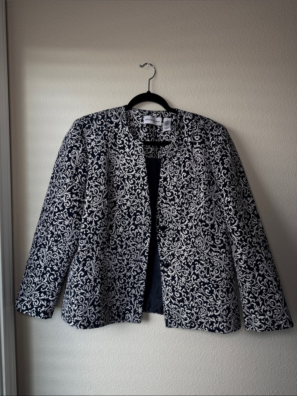 Alfred Dunner Navy and White Swirl Print Blazer